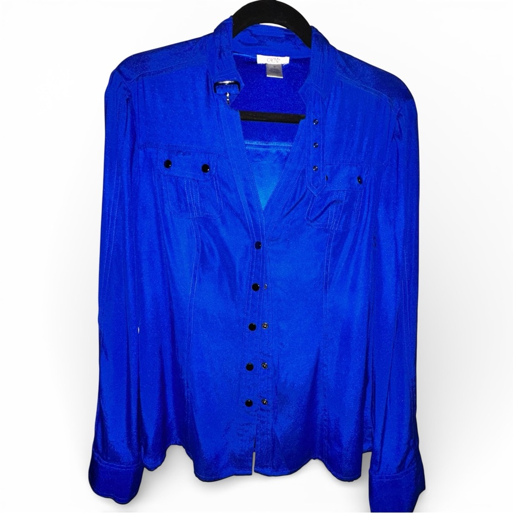 Cache Royal Blue Silk Button Down Blouse Stretch … - image 1